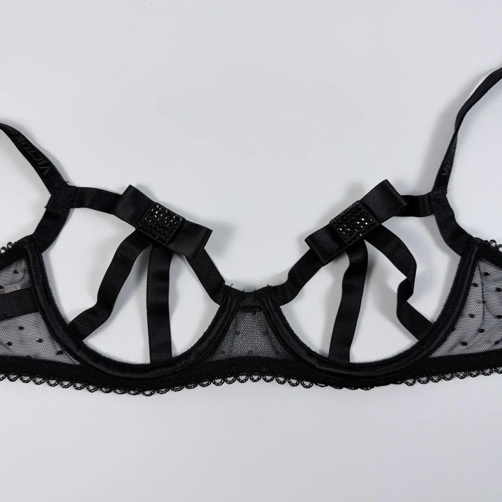 Victoria's Secret Very Sexy Black‎ Open Cup Demi Bow Balconette Unlined Bra XS